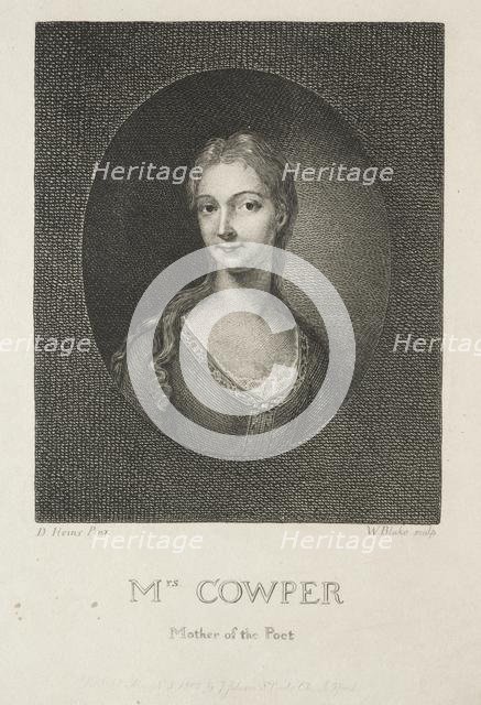 Mrs. Cowper, Mother of the Poet, 1802. Creator: William Blake (British, 1757-1827).