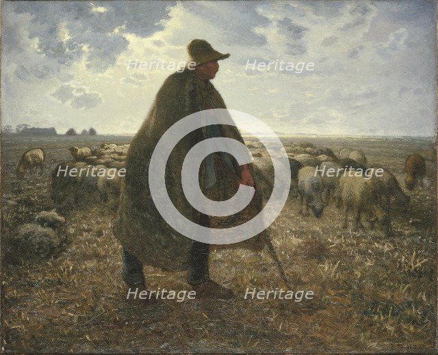 Shepherd Tending His Flock, Early 1860s. Artist: Millet, Jean-François (1814-1875)