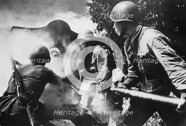 Russian artillery in action, Eastern Front, 1943. Artist: Unknown