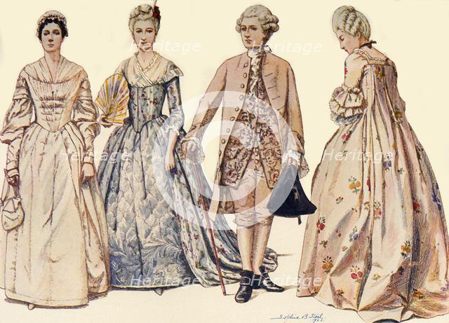 'Clothing during the Reign of George II 1750-1760', 1903, (1937). Creator: Sophie B Steel.