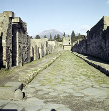 A Pompeii street with Vesuvius in the distance, Italy. Artist: Unknown