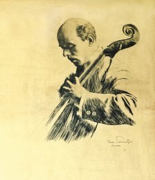 Pau Casals (1876-1973), Catalan cellist, conductor and composer, drawing made in Vienna in 1930 b…