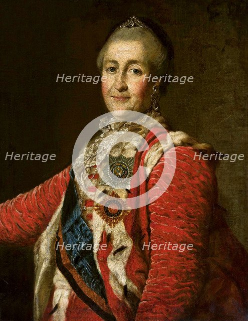 Portrait of Empress Catherine II (1729-1796) in red dress, ca 1782.