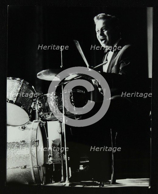 Drummer and vocalist Mel Torme on stage at the Bristol Hippodrome, 1950s. Artist: Denis Williams