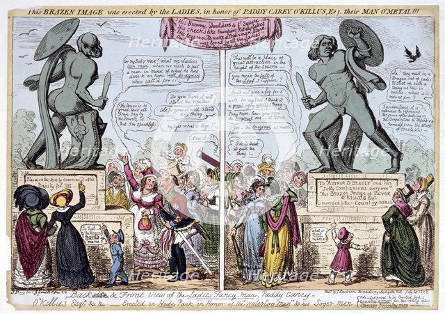 Women admiring the statue of Achilles, Hyde Park, London, 1822.                       Creator: George Cruikshank.