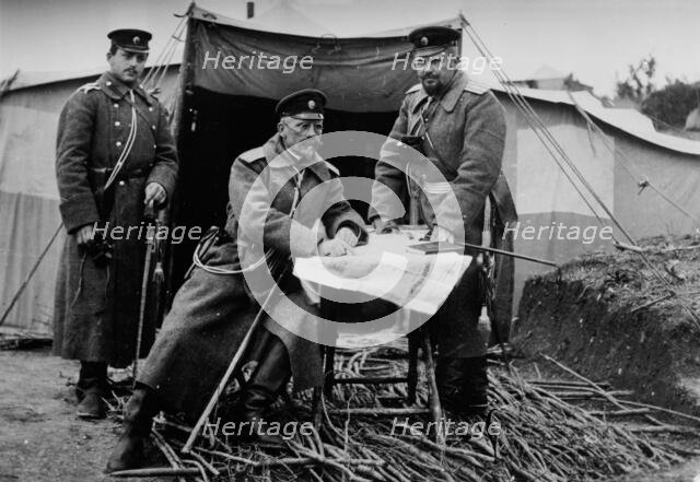 Gen. Sarafoff & Chief of Staff Col. Bournof, Tchataldja, between c1910 and c1915. Creators: Bain News Service, George Graham Bain.