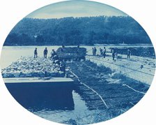 Construction of Rock and Brush Dam, Low. Water. 1891, 1891. Creator: Henry Bosse.