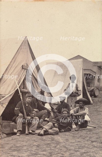 [Camp Scene with Soldiers of the 22nd New York State Militia, Harper's Ferry, Virginia], 1862. Creator: Mathew Brady.