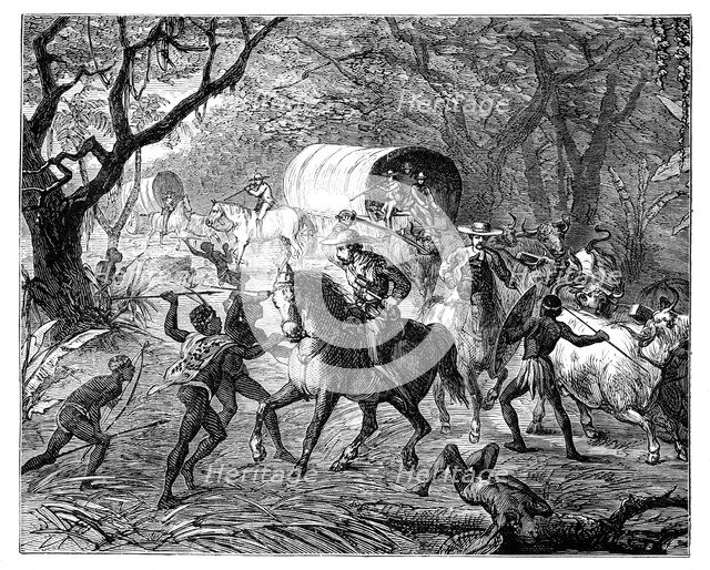 'The Caffre War: Natives attacking a convoy', 19th century. Artist: Unknown