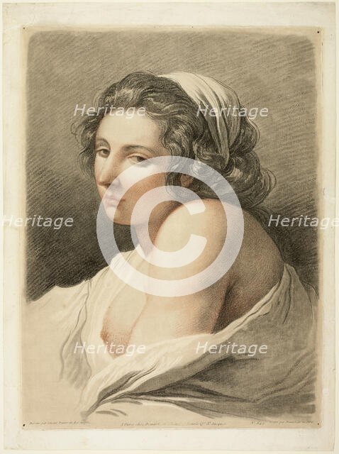 Large Female Head, c. 1786. Creator: Gilles-Antoine Demarteau.