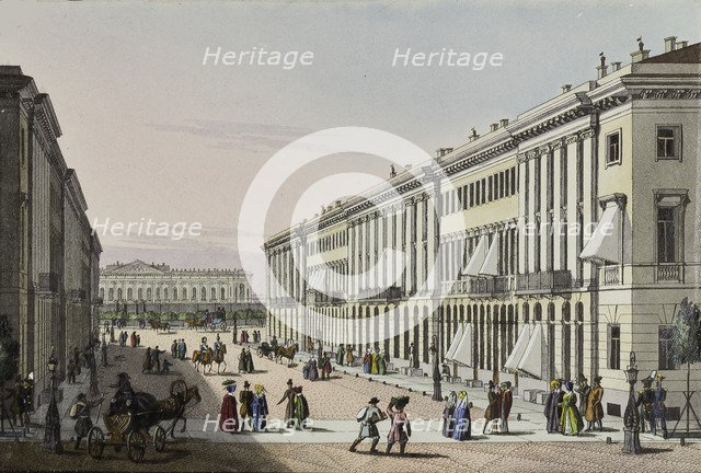The Mikhailovskaya Street with view of the Michael Palace in St. Petersburg, First half of the 19th  Artist: Beggrov, Karl Petrovich (1799-1875)