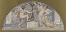 Sketch for the dining room of the Hotel de Ville, two Cupids each holding a torch..., c1893 Creator: Francois Lafon.