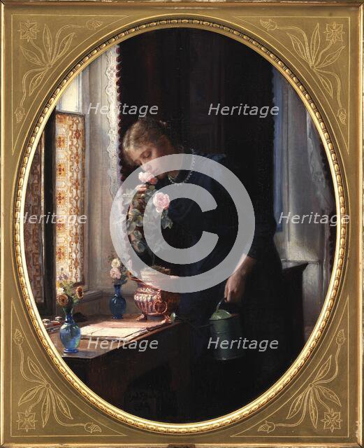 A Young Girl with a Rose, 1889. Creator: Carl Bloch.