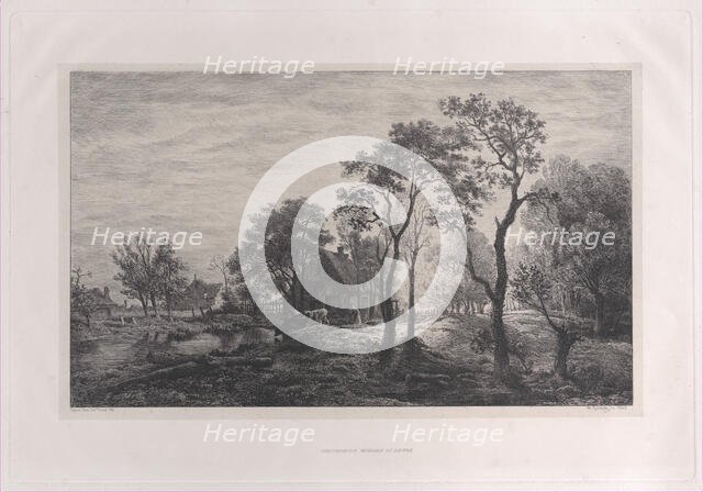 Landscape, after a sketch by Eglon van der Neer, 1862. Creator: Charles Emile Jacque.