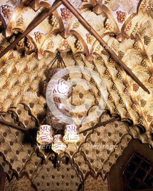 Detail of the roof of the smoking lounge of Vicens House, decorated in Islamic style, it should s…
