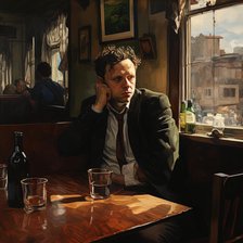 AI IMAGE - Portrait of Dylan Thomas sitting in a pub, 1950s, (2023). Creator: Heritage Images.