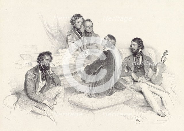 Matinee at Liszt's home. (Composer Hector Berlioz, the composer Carl Czerny and the violinist Heinri