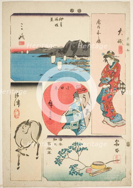 Oiso, Odawara, Hakone, Mishima, and Numazu, no. 3 from the series "Cutout Pictures..., c. 1848/52. Creator: Ando Hiroshige.