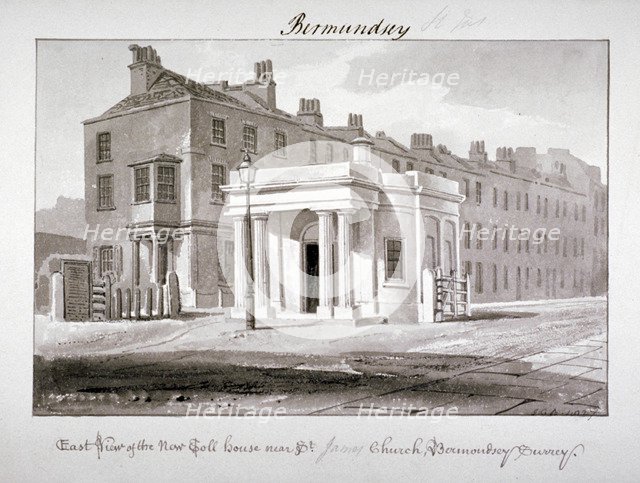 East view of the new toll house near St James' Church, Bermondsey, London, 1827.         Artist: John Chessell Buckler