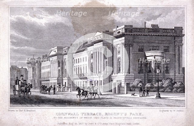 Cornwall Terrace, Regent's Park, Marylebone, London, 1827. Artist: William Deeble