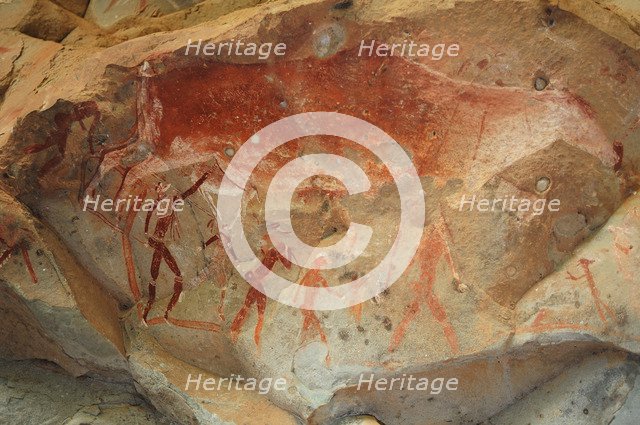 San rock painting in the Drakensberg Mountains in South Africa, .