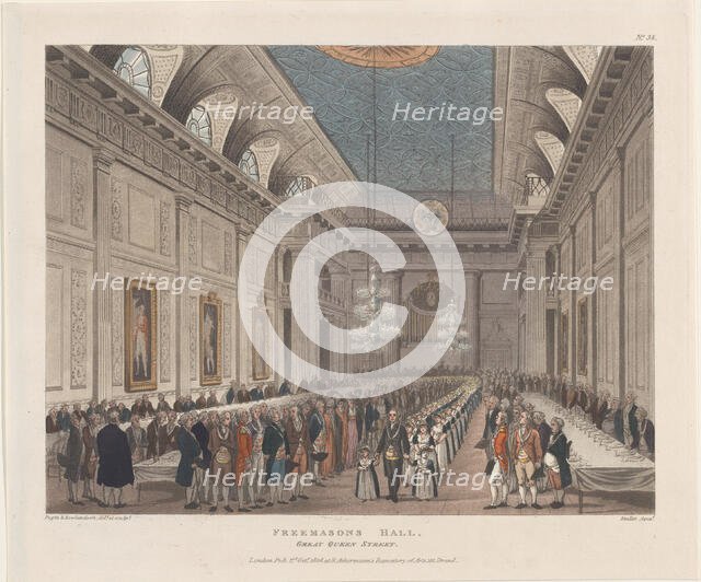 Freemasons' Hall, Great Queen Street, October 1, 1808., October 1, 1808. Creator: Joseph Constantine Stadler.