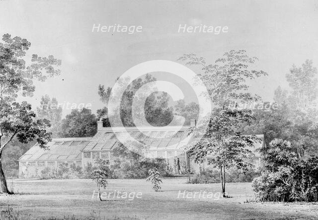 Greenhouse, David Hosack Estate, Hyde Park, New York (from Hoasack Album), ca. 1832. Creator: Thomas Kelah Wharton.