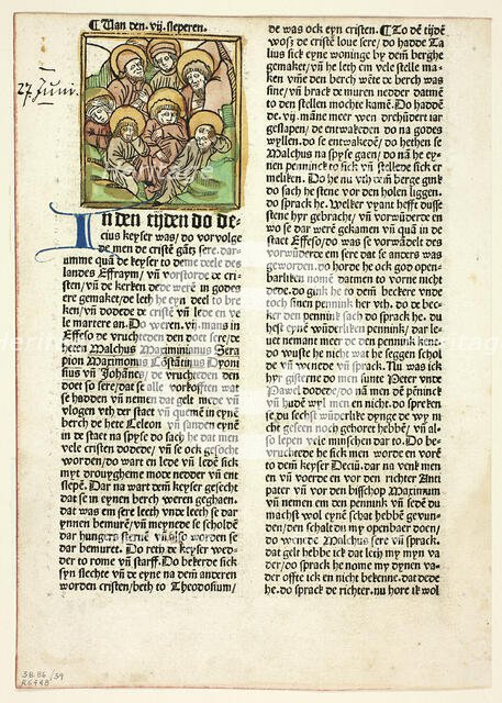The Seven Sleepers from Der Heiligen Leben, Sommerteil (Lives of the..., 1487, assembled 1929. Creators: Unknown, Simon Koch, Jacobus de Voragine, Wilhelm Ludwig Schreiber.