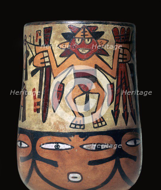 Nazca pottery vessel with two painted warriors, 2nd century. Artist: Unknown