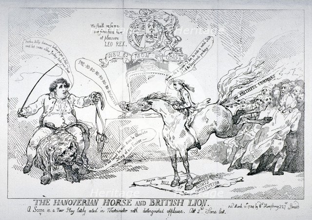 'The Hanoverian horse and British lion', 1784. Artist: Thomas Rowlandson