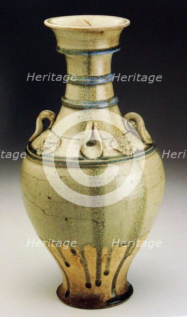 Vase (Hu) with Horizontal Bands, Loop Handles, and Lionlike Medallions, Sui dynasty (581-618). Creator: Unknown.