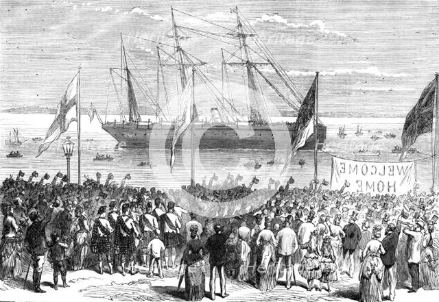 Return of the troops from the Ashantee War: arrival of the...42nd - the first note of welcome, 1874. Creator: Unknown.