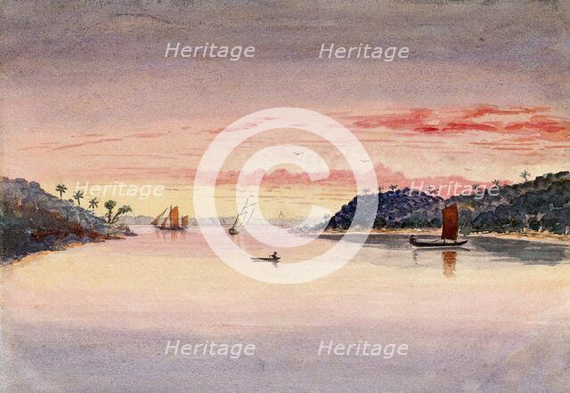 Singapore: evening view of the entrance to the harbour, 1879. Creator: John Edmund Taylor.