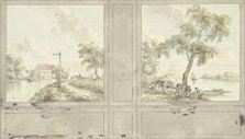 Design for room wall with paintings of Duivendrechtse Bridge and Krimpen aan de Lek, 1752-1819. Creator: Juriaan Andriessen.