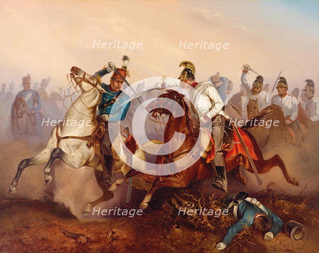 Combat between Imperial Austrian Dragoons and Hungarian Honvéd Hussars ….Hungary in 1849, 1854. Creator: Zimmer, Antonin (1819-1869).