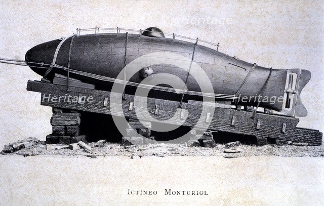 Ictíneo Submarine, built by Narcís Monturiol in 1859, the Ictíneo ready for testing in the port o…