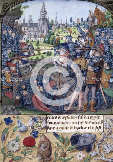 Battle between two armies, c1500. Creator: Unknown.