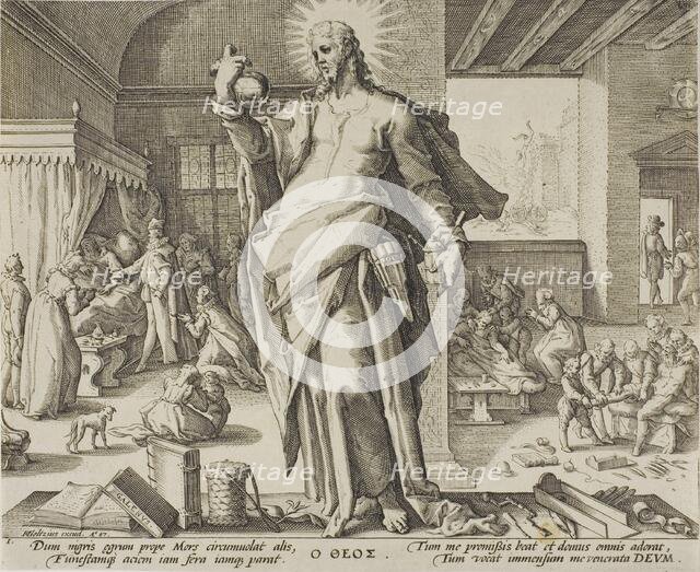 The Physician Considered as God, plate one from Allegories of the Medical Profession., 1587. Creator: Unknown.