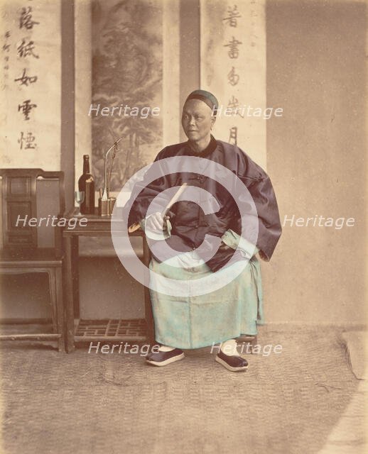 [Seated Chinese Woman with Fan], 1870s. Creator: Baron Raimund von Stillfried.