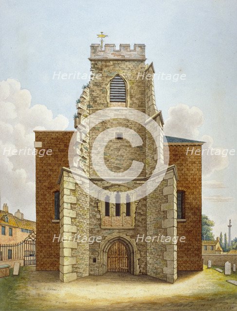 The original tower of the Church of St Lawrence, Brentford, Middlesex, c1820. Artist: Anon