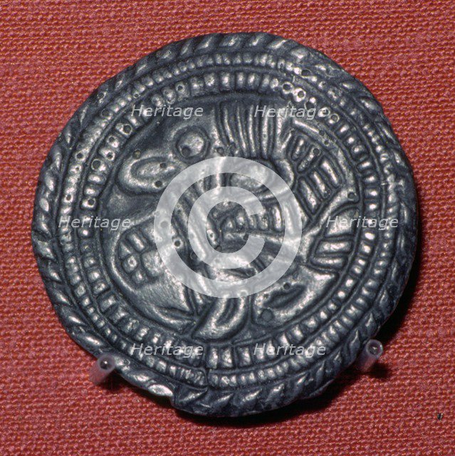 Viking pewter disc-brooch, 10th century. Artist: Unknown