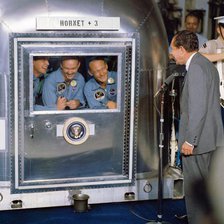 Pesident Nixon visits Apollo 11 crew in quarantine. Creator: NASA.