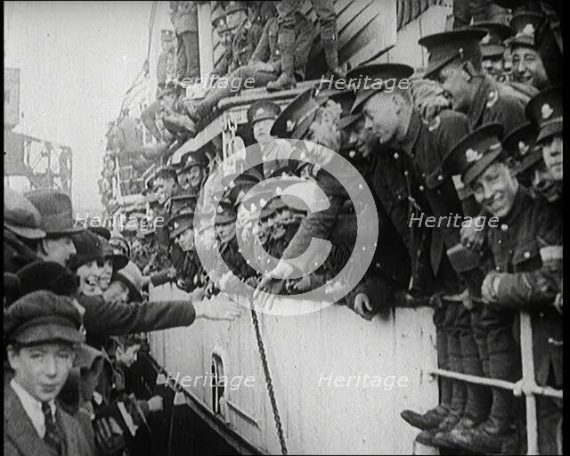 British Soldiers Setting Sail on a Ship Leaving Ireland, 1922. Creator: British Pathe Ltd.