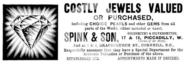 Advertisement for Spink & Son, goldsmiths & silversmiths, 1895. Creator: Unknown.