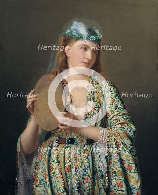 Portrait of a Lady of the Court Playing the Tambourine, Second Half of the 19th cen.. Artist: Guillemet, Pierre Désiré (1827-1878)