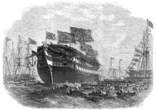 Launch of the screw line-of-battle ship "Anson" at Woolwich, 1860. Creator: Smyth.