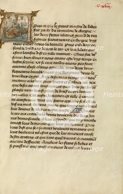 Intiial A: Gillion's Sons Attacked by Pirates; Roman de Gillion de Trazegnies, 1464. Creators: Lieven van Lathem, David Aubert.