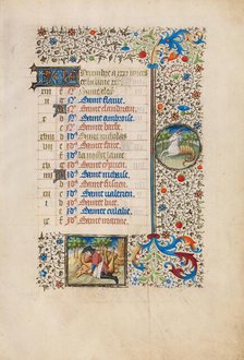 December Calendar Page: Slaughtering a Pig: Capricorn; Book of Hours, about 1440-1450. Creator: Workshop of the Bedford Master.