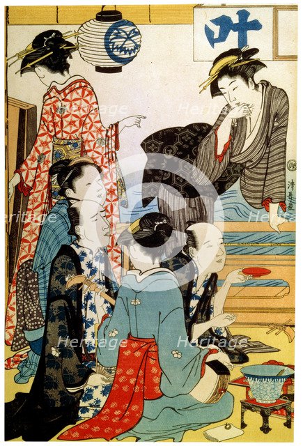 'Women of the Gay Quarters', (diptych, left part), late 18th or early 19th century. Artist: Torii Kiyonaga