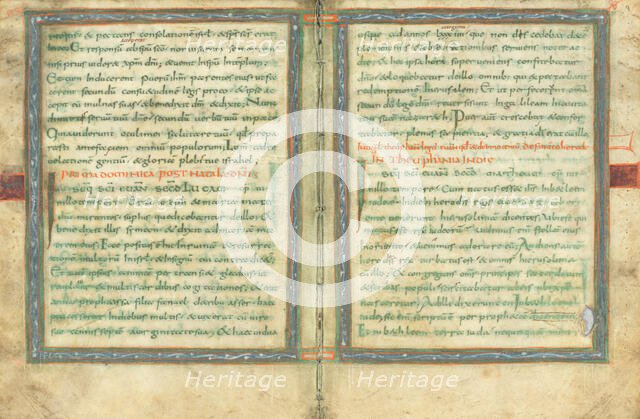 Bifolium from a Gospel Lectionary (fols. 8 and 9); Gospel Lectionary, early 9th century. Creator: Unknown.